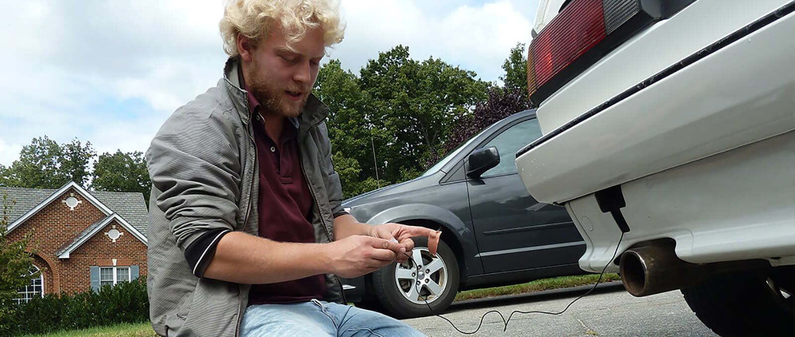 Aljoscha Haupt (sound) at a filming in Bedford.